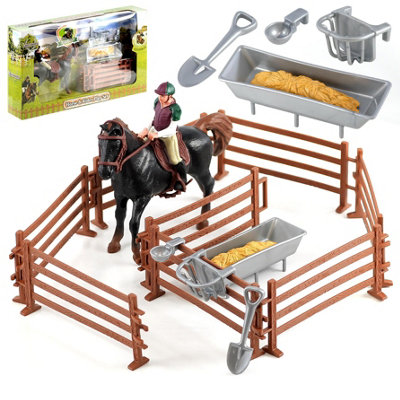 The Magic Toy Shop Horse Rider Playset With Accessories Model Stable Fences Toy Equestrian Farm Set from B&Q