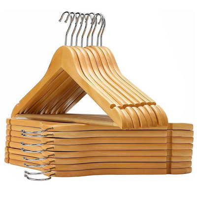 Geezy 16 X Wooden Coat Hangers With Trouser Bar Shoulder Notches For Clothes Garments from B&Q