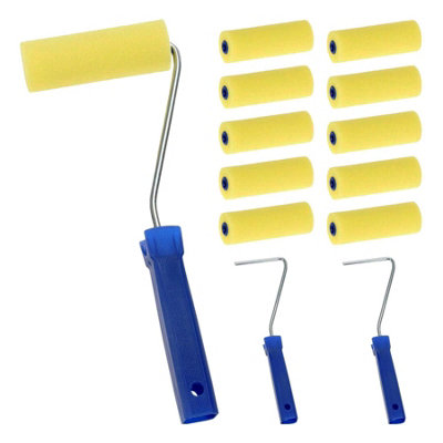 B&Q -  10 Mini Paint Roller Foam Sleeves Set 4" With 2 Holders Diy Decorating Painting