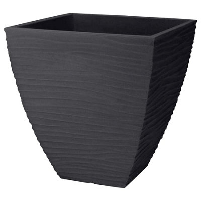 B&Q -  Large Flower Planter Pot Square Waves Pattern Anthracite Indoor Outdoor Garden - Image 2