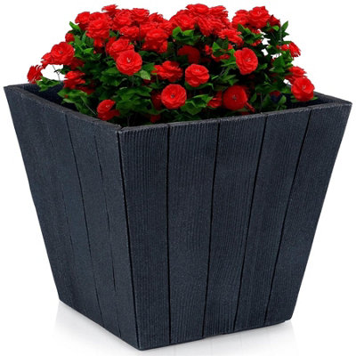 Geezy Anthracite Flower Planter Pot Square Wooden Pattern Indoor Outdoor Garden Large