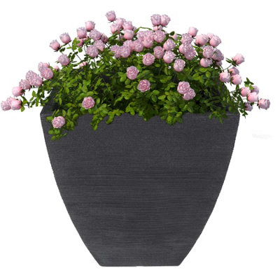 Geezy Anthracite Flower Planter Pot Square Ribbed Pattern Indoor Outdoor Garden Large