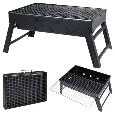 B&Q -  Portable Folding Bbq Grill Steel Charcoal Barbecue Outdoor Travel Garden Picnic