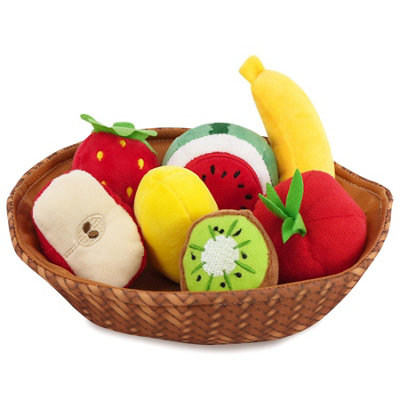 The Magic Toy Shop Soft Plush Fruit Toy Basket Set Pretend Play Food For Toddlers & Children from B&Q