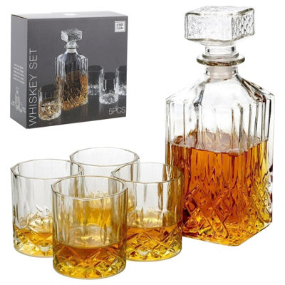 Geezy Whiskey Decanter Set 5Pc 900Ml Carafe Tumbler Glasses Whisky Gift
