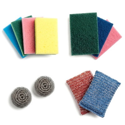 B&Q -  Kitchen Cleaning Sponges & Scourers Multipack Set Washing Up Pads Steel 11Pc