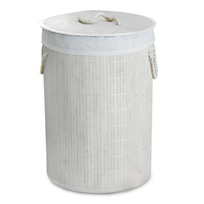 Geezy Bamboo Laundry Basket With Lid & Liner Foldable Round Clothes Bin Hamper 75L from B&Q