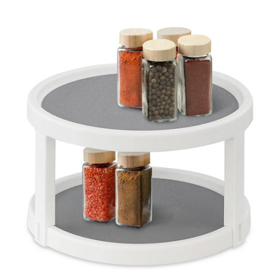 B&Q -  Rotating 2 Tier Spice Rack Lazy Susan Non Slip Base Pantry Fridge Cupboard 25Cm