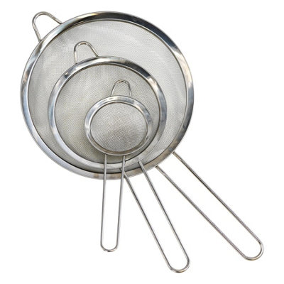 Geezy Stainless Steel Strainer Set Of 3 Fine Mesh Sieve, Nesting, Kitchen, 8, 14, 20Cm - Image 3