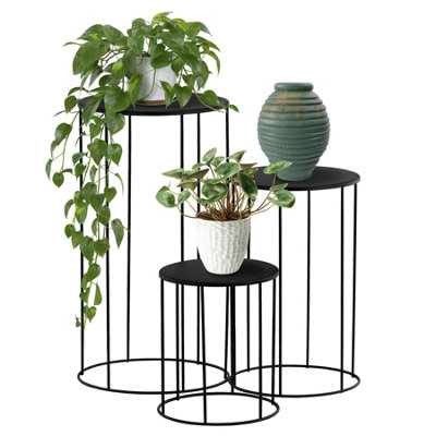 B&Q -  Plant Stand Indoor Round Black Metal Flower Pot Stand Decorative Planter 3 Pcs