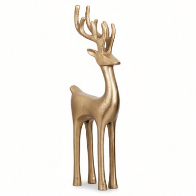 Geezy Gold Reindeer Statue Christmas Standing Deer Ornament Xmas Mantle Figurine Decor from B&Q