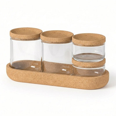B&Q -  Makeup Organising Storage Jars Set With Lids For Cotton Pads Hair Clips Sponges