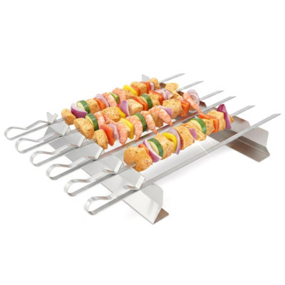 Geezy Stainless Steel Bbq Grill Rack With 6 Skewers For Chicken Kebabs Meat Shrimps from B&Q
