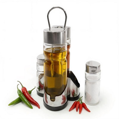 Geezy 4 Piece Condiment Set For Table Cruet Oil Vinegar Dispensers Salt Pepper Shakers from B&Q