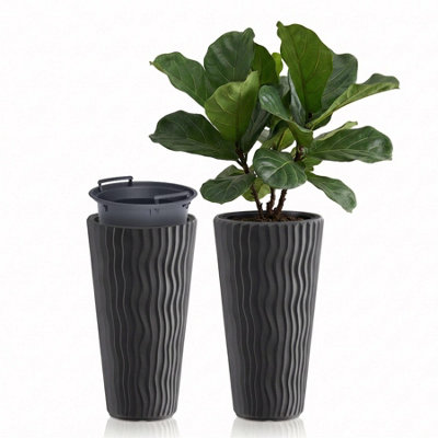 Geezy Tall Grey Plant Pot With Insert 29.7Cm Weather Resistant Planter Flower Pots from B&Q