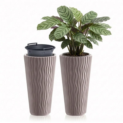 Geezy Tall Brown Plant Pot With Insert 29.7Cm Weather Resistant Planter Flower Pots from B&Q