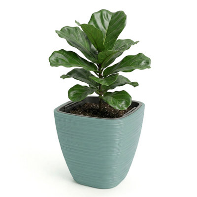 Geezy Green Flower Pot With Insert Modern Garden Planter Sage Plant Pots Home 28.9Cm B&Q