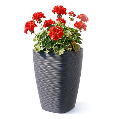 Geezy Dark/Grey Flower Pot With Insert Modern Garden Planter Plant Pots Home 28.9Cm B&Q