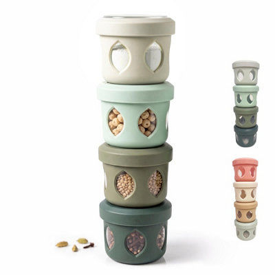 B&Q -  Stackable Snack Pots With Lids For Kids & Adults Small Food Containers Set Of 4