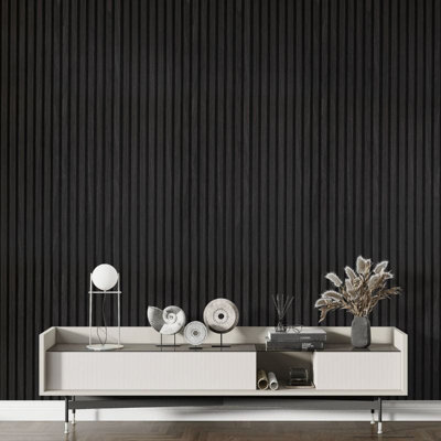 Strivo Acoustic Slat PanelBlack Oak 600mm X 2400mm from B&Q