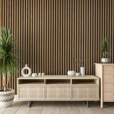 Strivo Acoustic Slat PanelNatural Ash 600mm X 2400mm from B&Q