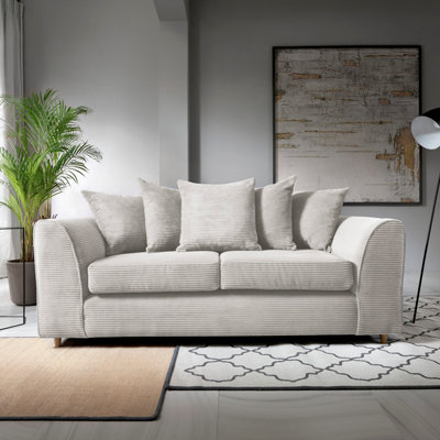 Abakus Direct Jumbo White Cord 3 Seater Sofa For Living Room With Thick Luxury Deep Filled Cushioning from B&Q