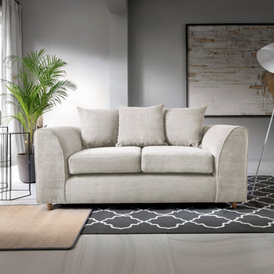 Abakus Direct Jumbo White Cord 2 Seater Sofa For Living Room With Thick Luxury Deep Filled Cushioning from B&Q