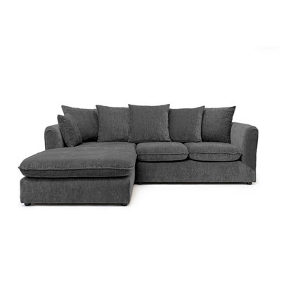 Abakus Direct Lucas Water Repellent Velvet Chenille Left Facing Corner Sofa In Dark Grey from B&Q