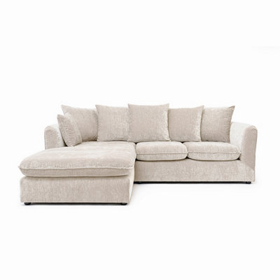 Abakus Direct Lucas Water Repellent Velvet Chenille Left Facing Corner Sofa In Cream from B&Q