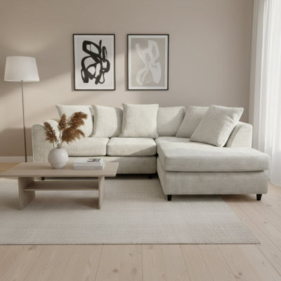 Abakus Direct Jumbo Chenille Corner Sofa In White Right Facing With Plush Chaise Extension from B&Q