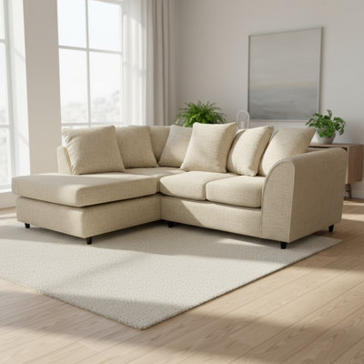 Abakus Direct Jumbo Chenille Corner Sofa In Beige Left Facing With Plush Chaise Extension from B&Q