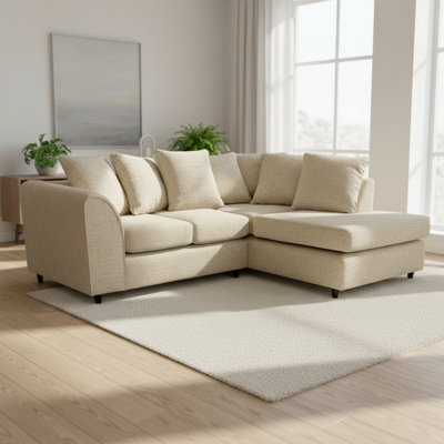 Abakus Direct Jumbo Chenille Corner Sofa In Beige Right Facing With Plush Chaise Extension from B&Q