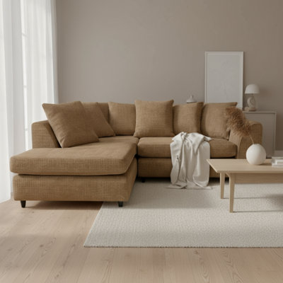 Abakus Direct Jumbo Chenille Corner Sofa In Brown Left Facing With Plush Chaise Extension from B&Q