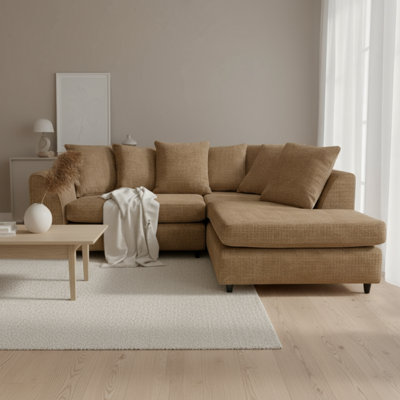 Abakus Direct Jumbo Chenille Corner Sofa In Brown Right Facing With Plush Chaise Extension from B&Q