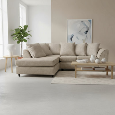 Abakus Direct Jumbo Chenille Corner Sofa In Taupe Left Facing With Plush Chaise Extension from B&Q
