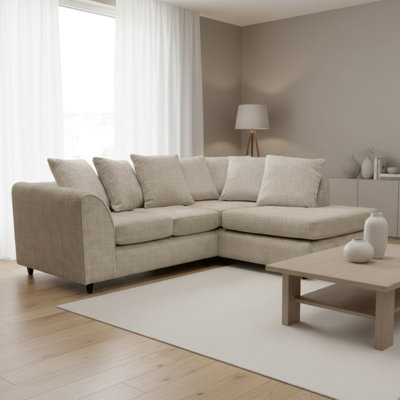 Abakus Direct Jumbo Chenille Corner Sofa In Taupe Right Facing With Plush Chaise Extension from B&Q
