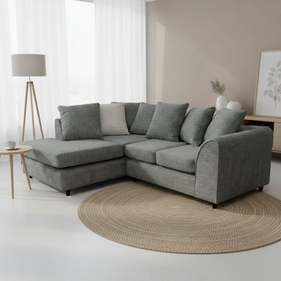Abakus Direct Jumbo Chenille Corner Sofa In Charcoal Left Facing With Plush Chaise Extension from B&Q