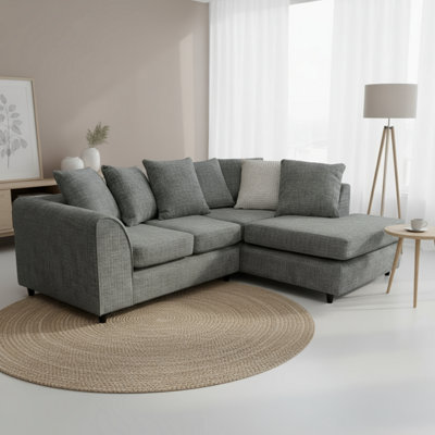 Abakus Direct Jumbo Chenille Corner Sofa In Charcoal Right Facing With Plush Chaise Extension from B&Q