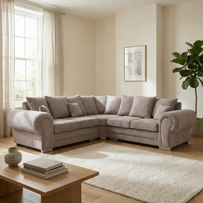 Abakus Direct Verona Chenille Corner Sofa With Deep Seats And Angular Arms - Taupe / Linen - Image 3
