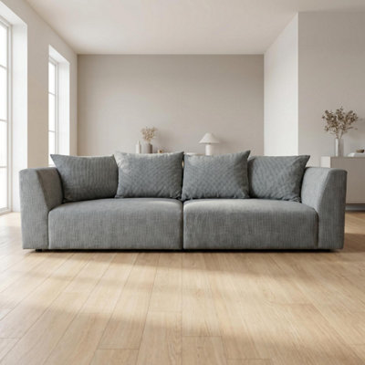 B&Q -  Tokyo 3 Seater Sofa In Anthracite Grey Basket Weave Fabric With Deep Seat And Structured Cushioning