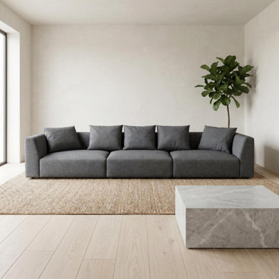 B&Q -  Tokyo 5 Seater Sofa In Charcoal Brushed Tweed Fabric With Deep Seat And Plush Cushioning