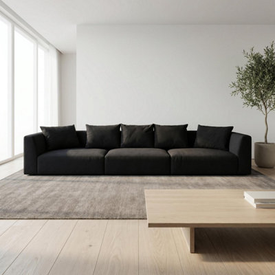 B&Q -  Tokyo 5 Seater Sofa In Deep Black Basket Weave Fabric With Deep Seat And Structured Cushioning