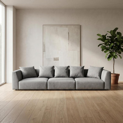 B&Q -  Tokyo 5 Seater Sofa In Light Grey Brushed Tweed Fabric With Deep Seat And Plush Cushioning