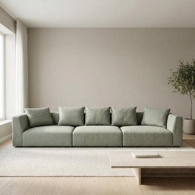 B&Q -  Tokyo 5 Seater Sofa In Natural Bamboo Basket Weave Fabric With Deep Seat And Structured Cushioning