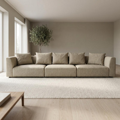 B&Q -  Tokyo 5 Seater Sofa In Warm Beige Basket Weave Fabric With Deep Seat And Structured Cushioning