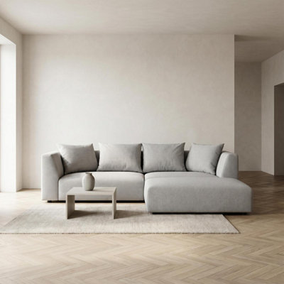 B&Q -  Tokyo Corner Sofa In Light Grey Brushed Tweed Fabric With Deep Seat And Plush Cushioning
