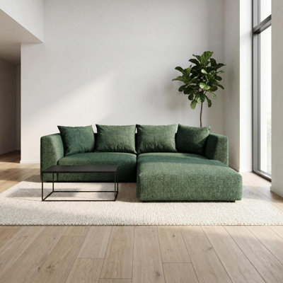 B&Q -  Tokyo Corner Sofa In Olive Green Brushed Tweed Fabric With Deep Seat And Plush Cushioning