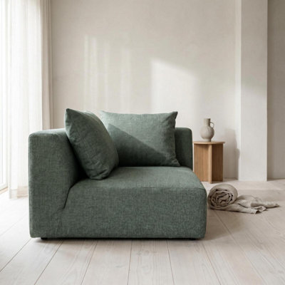B&Q -  Tokyo Corner Seat In Olive Green Brushed Tweed Fabric With Deep Seat And Plush Cushioning