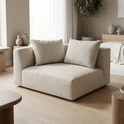 B&Q -  Tokyo Corner Seat In Soft Sand Basket Weave Fabric With Deep Seat And Structured Cushioning