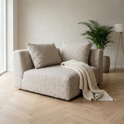 B&Q -  Tokyo Corner Seat In Warm Taupe Brushed Tweed Fabric With Deep Seat And Plush Cushioning
